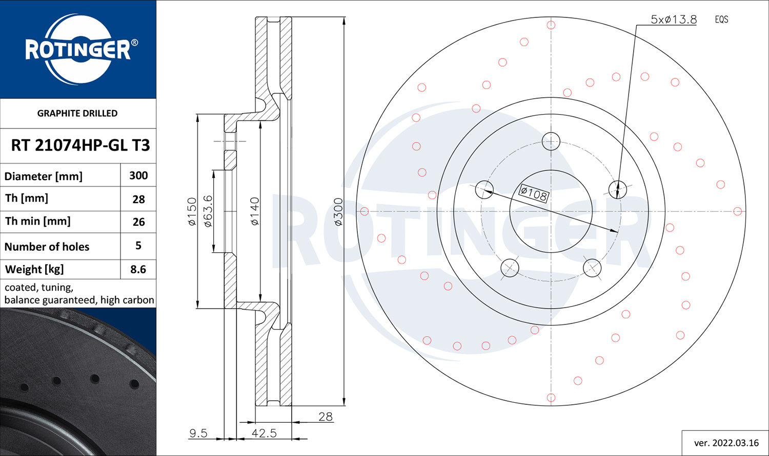 ROTINGER Féktárcsa, mind RT21074HP-GLT3_ROT